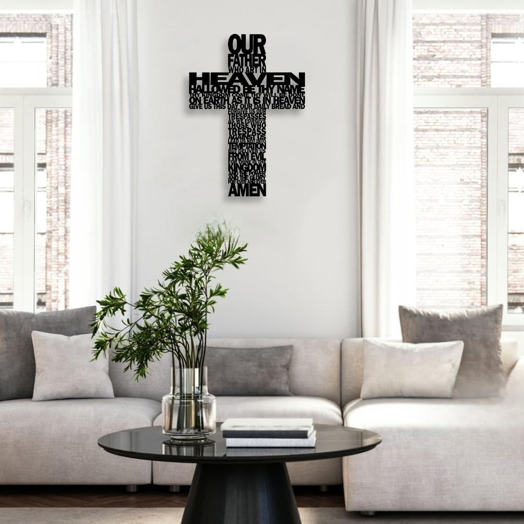LIYOUYA Metal Cross Wall Decor - Rustic Farmhouse Decor Black Prayer Text Cross Wall Art Home Decor for Living Room, Bathroom, Bedroom, Dining Room, Office, Church (Black)