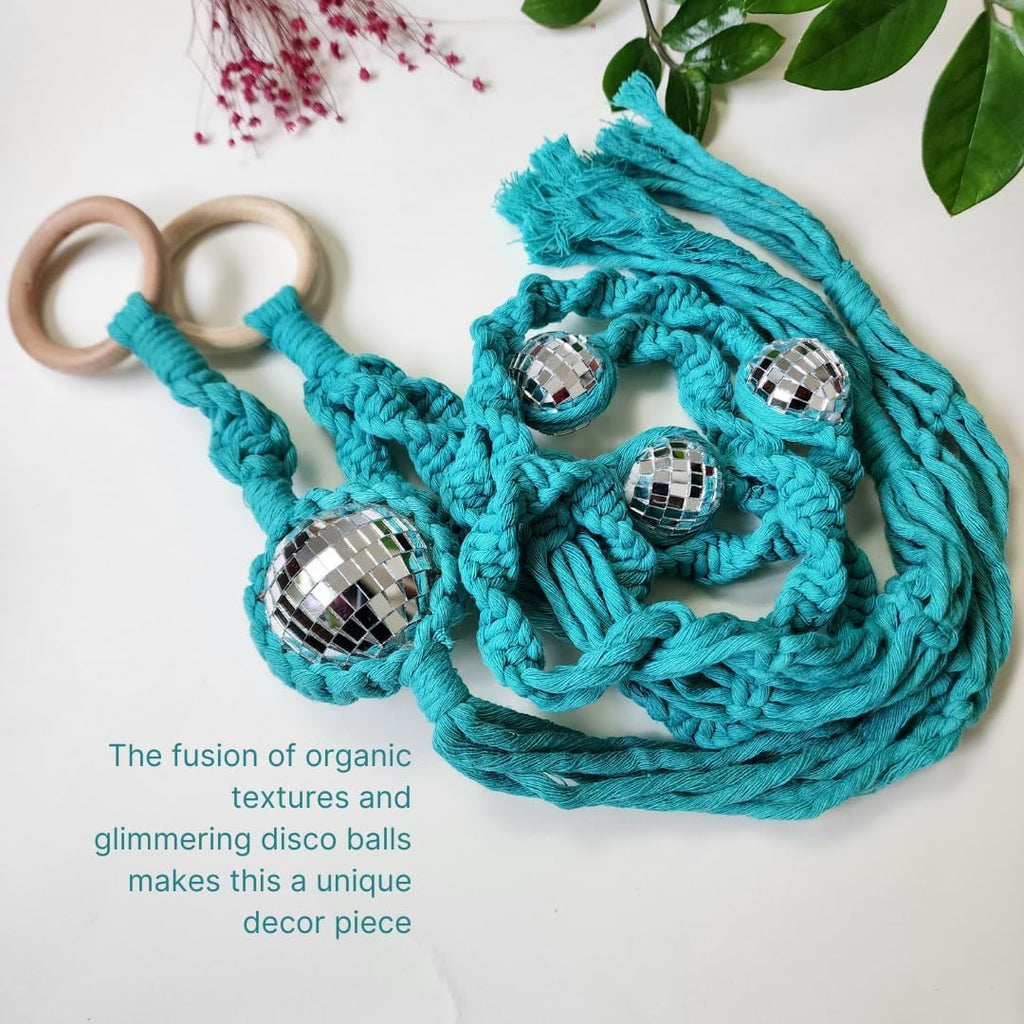 Set of 3 Macrame Plant Hanger | Disco ball decor Hanging planters for indoor plants Cool gifts for plant lovers Boho plant pots plant stand indoor Hanging planters for outdoor plants (Ocean Teal)