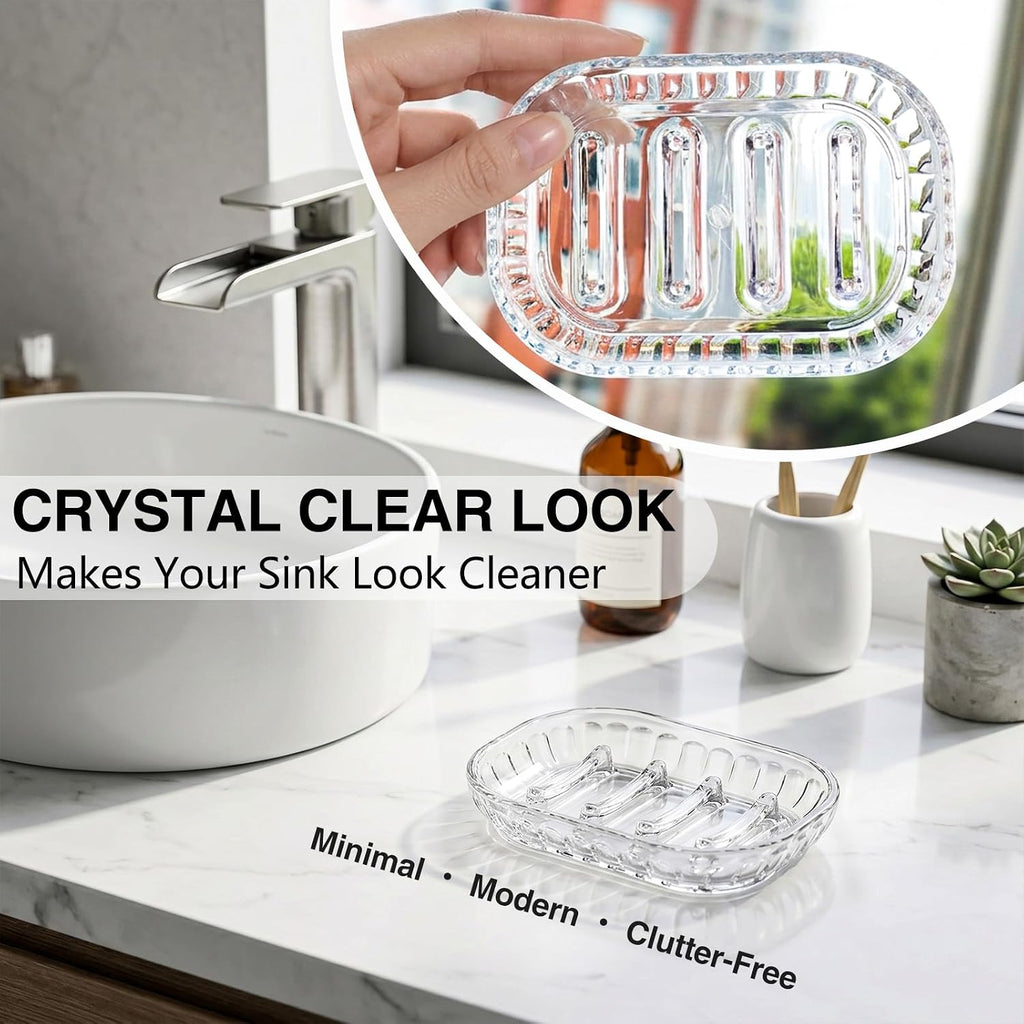 3 Pack Clear Soap Dish for Shower, Plastic Soap Holder for Bar Soap, Transparent Soap Saver Tray for Bathroom Shower, Kitchen Sink, Bathtub, Raised Ridges Soap Dish with Drainage, Minimalist Design