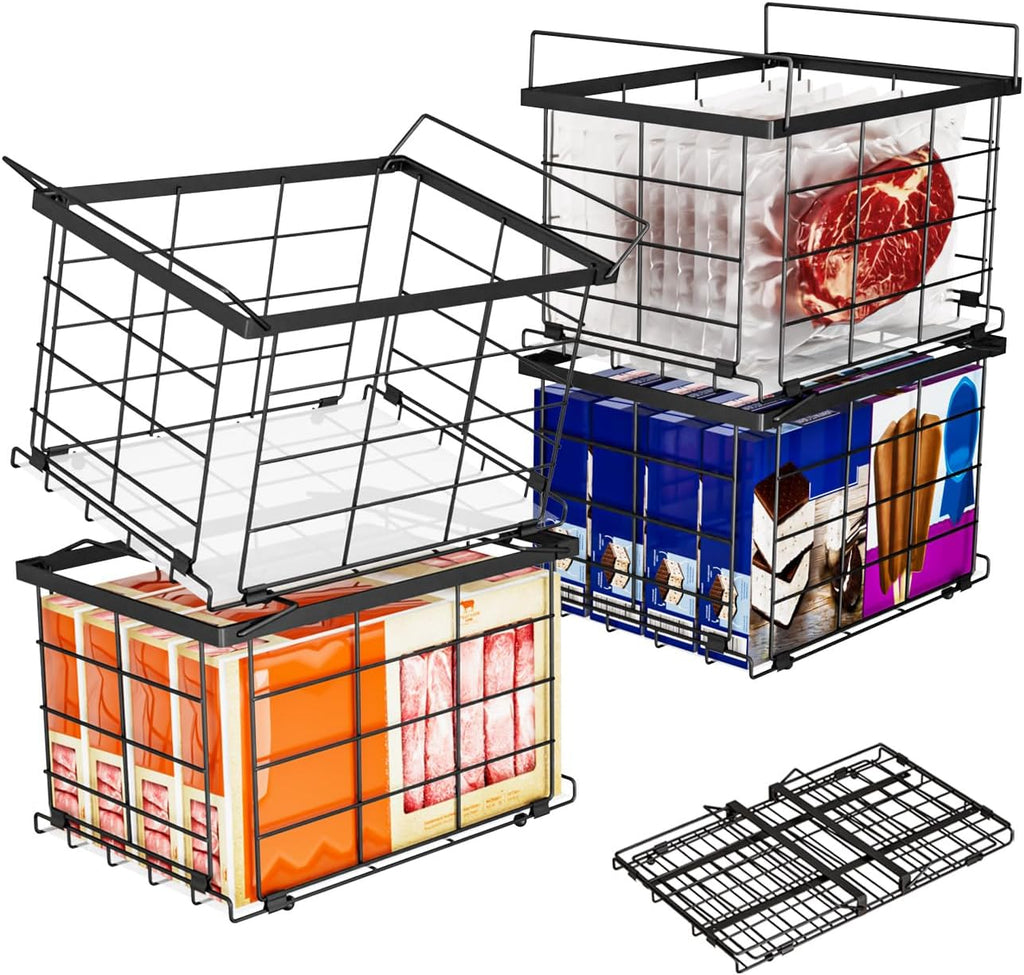 Freezer Organizer Bins for 3.5 Cu.Ft,Upgrade Quick Expand/Collapse,4PACK