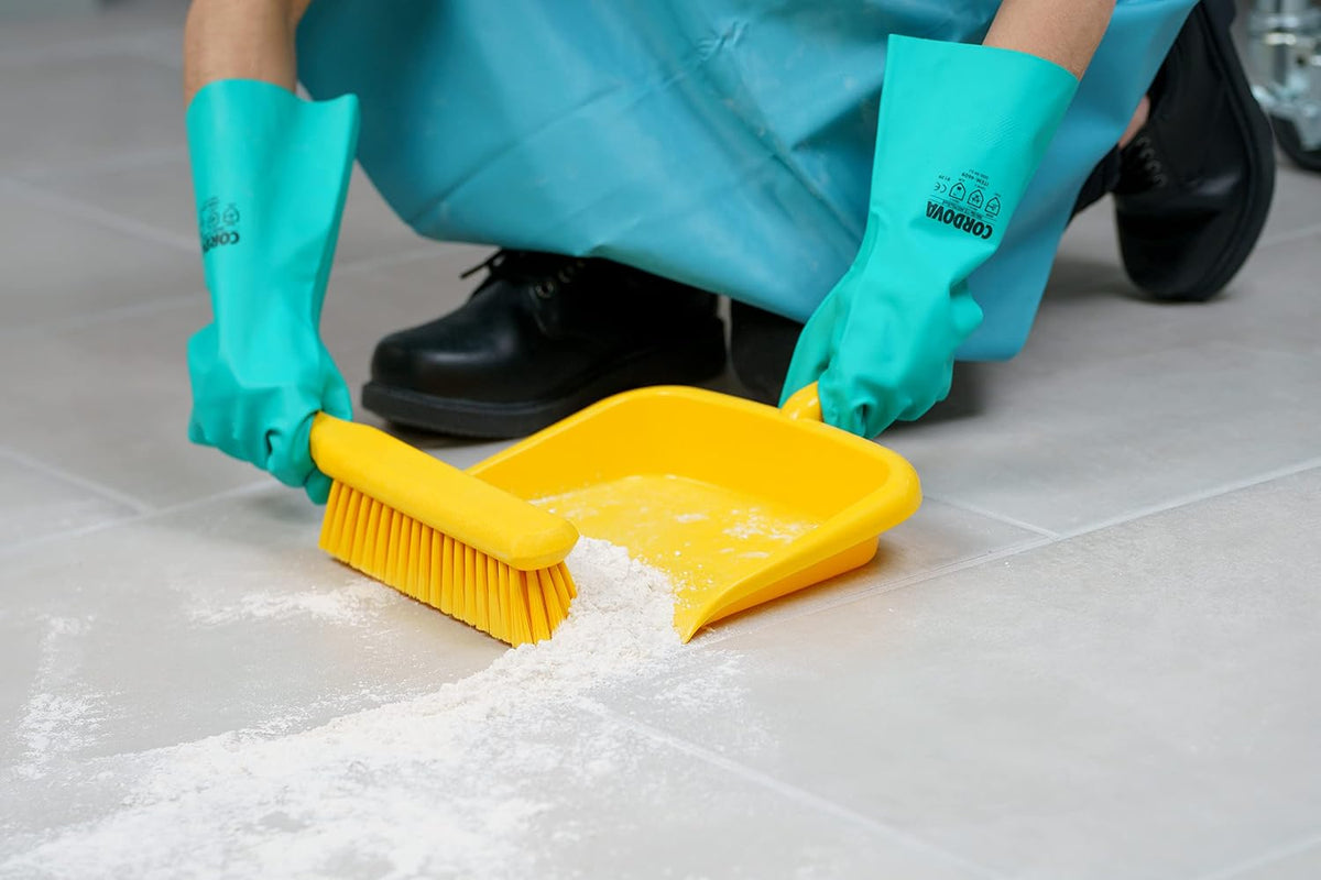 SPARTA Large Handheld Dustpan with Hanging Hole, Heavy-Duty Plastic Dustpan with Wide Lip for Countertops and Surfaces, Plastic, 10 Inches, Yellow (Pack of 4)