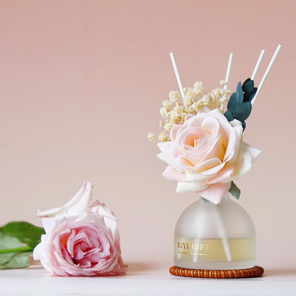 Reed Diffuser Set, 4.06 oz Scent Diffuser with 6 Sticks, Home Fragrance, Reed Diffuser for Bathroom Shelf Decor, Jasmine Rose