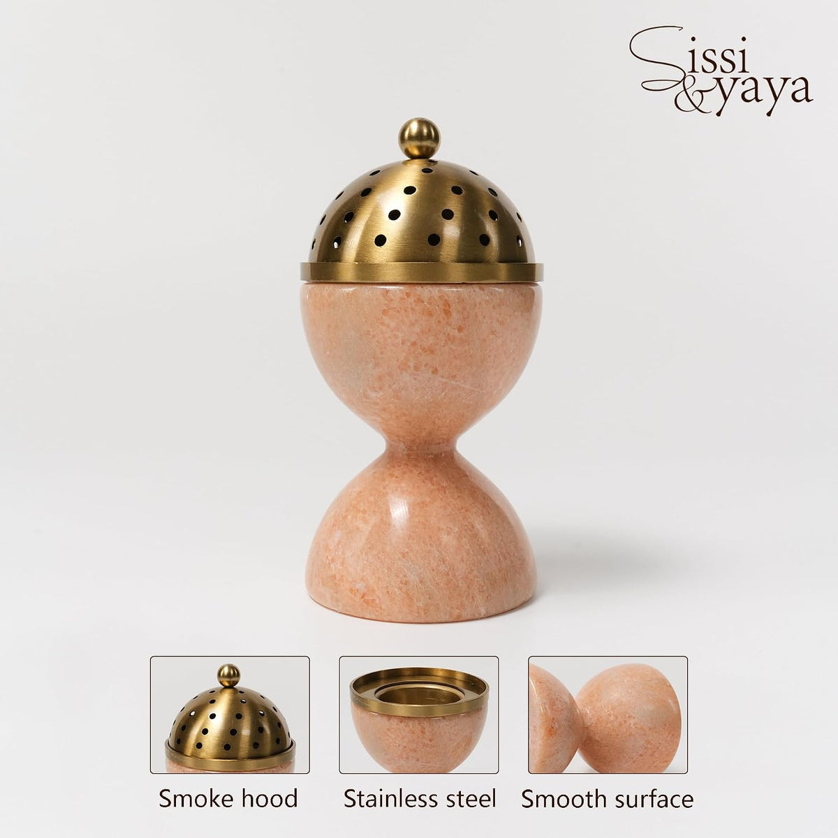 Natural Marble Incense Burner with Brass Accents 6.29 x 3.54 inches Multi-Purpose Holder for Cones/Sticks/Sage, Home Decor & Relaxation (Yellow)