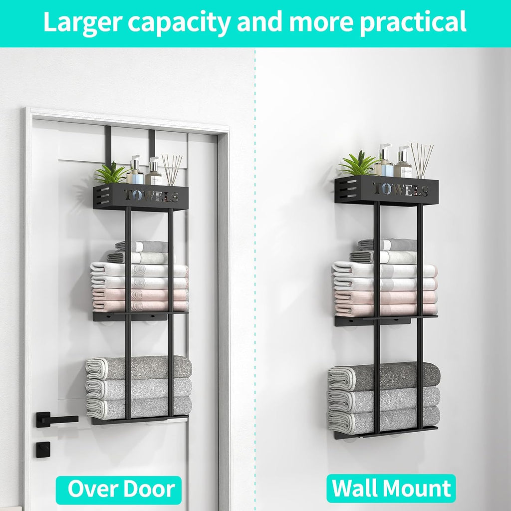 Bethom 3 Tier Over The Door Towel Rack, Hanging Towel Rack, Matte Black