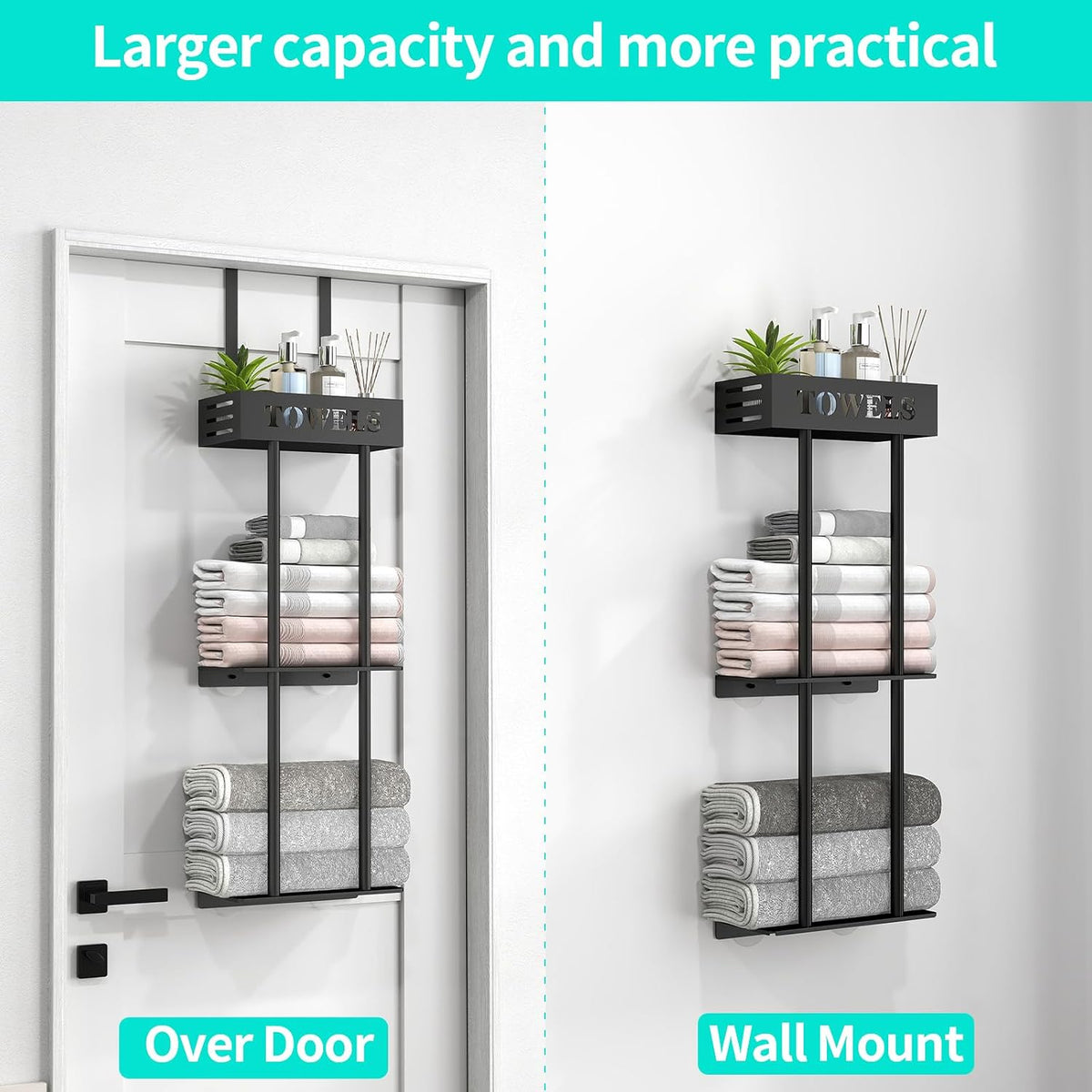 Bethom 3 Tier Over The Door Towel Rack, Hanging Towel Rack, Matte Black