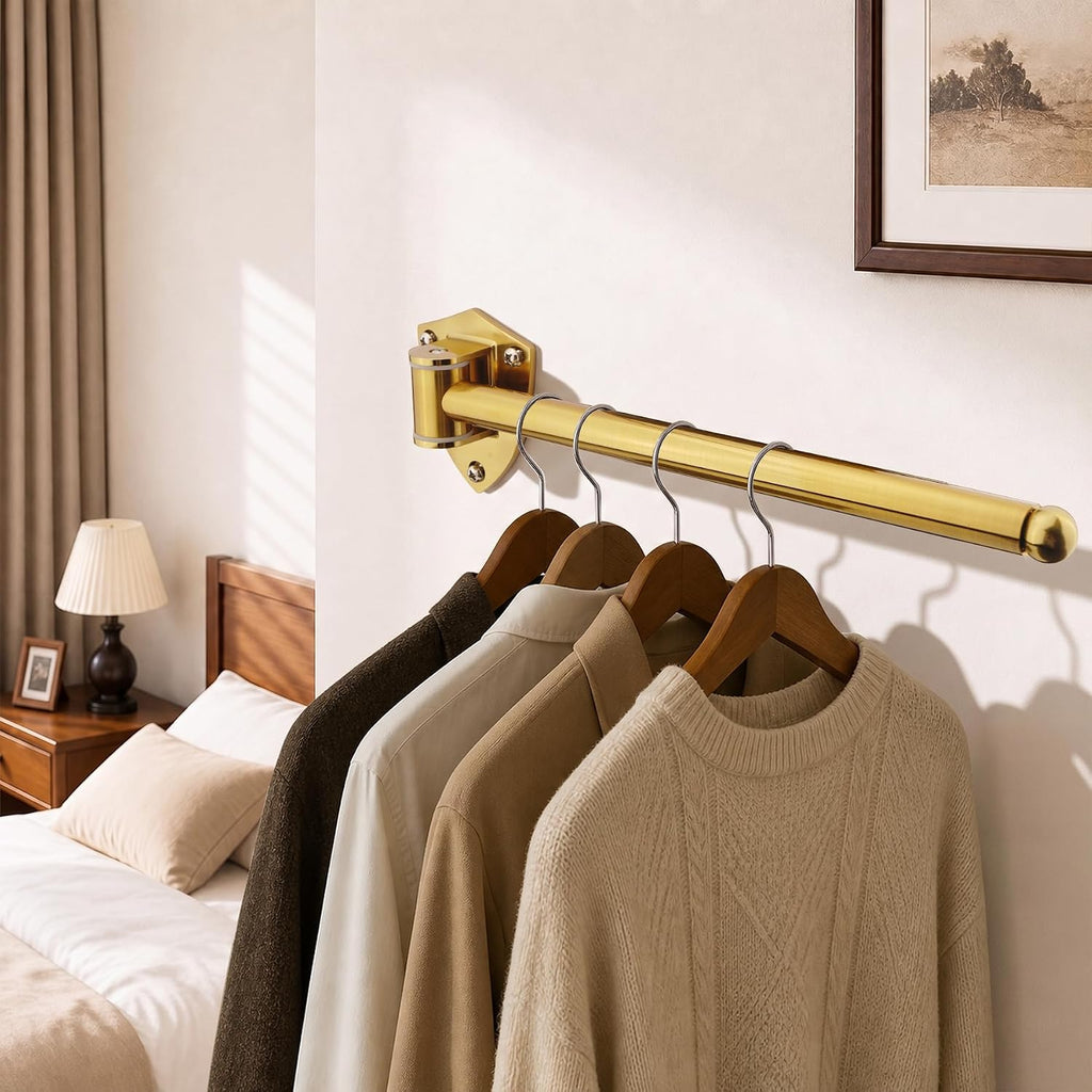 12" Wall Mounted Drying Rack, Foldable & Pull-Out Clothes Hanger, Brushed Gold