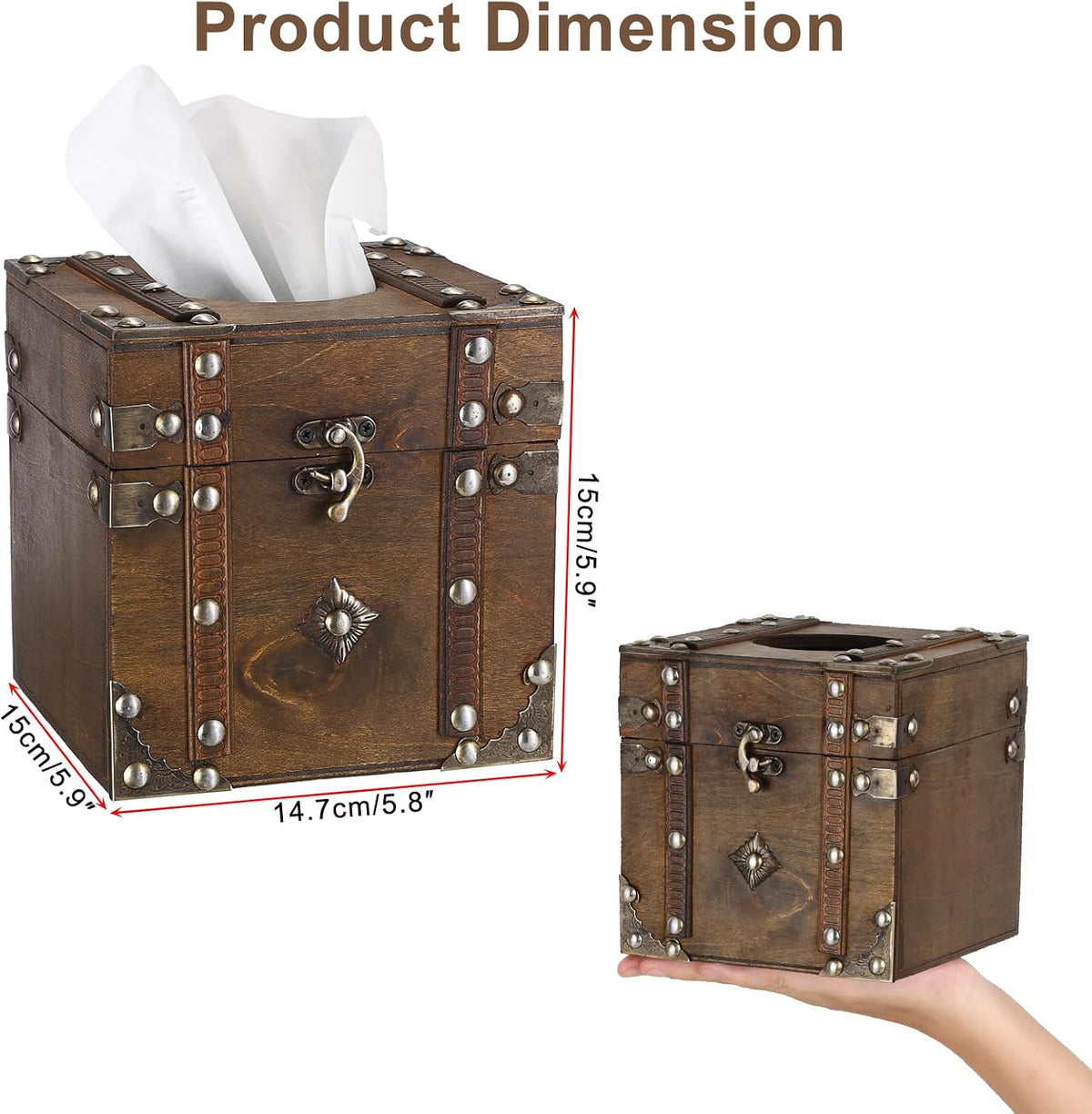 Sumnacon Tissue Box Retro Wood Square Tissue Box Cover Vintage Cube Tissue Box Holder,Decorative Tissue Holder for Bedroom Bathroom Toilet Table Desk Car Store Office Home,Brown