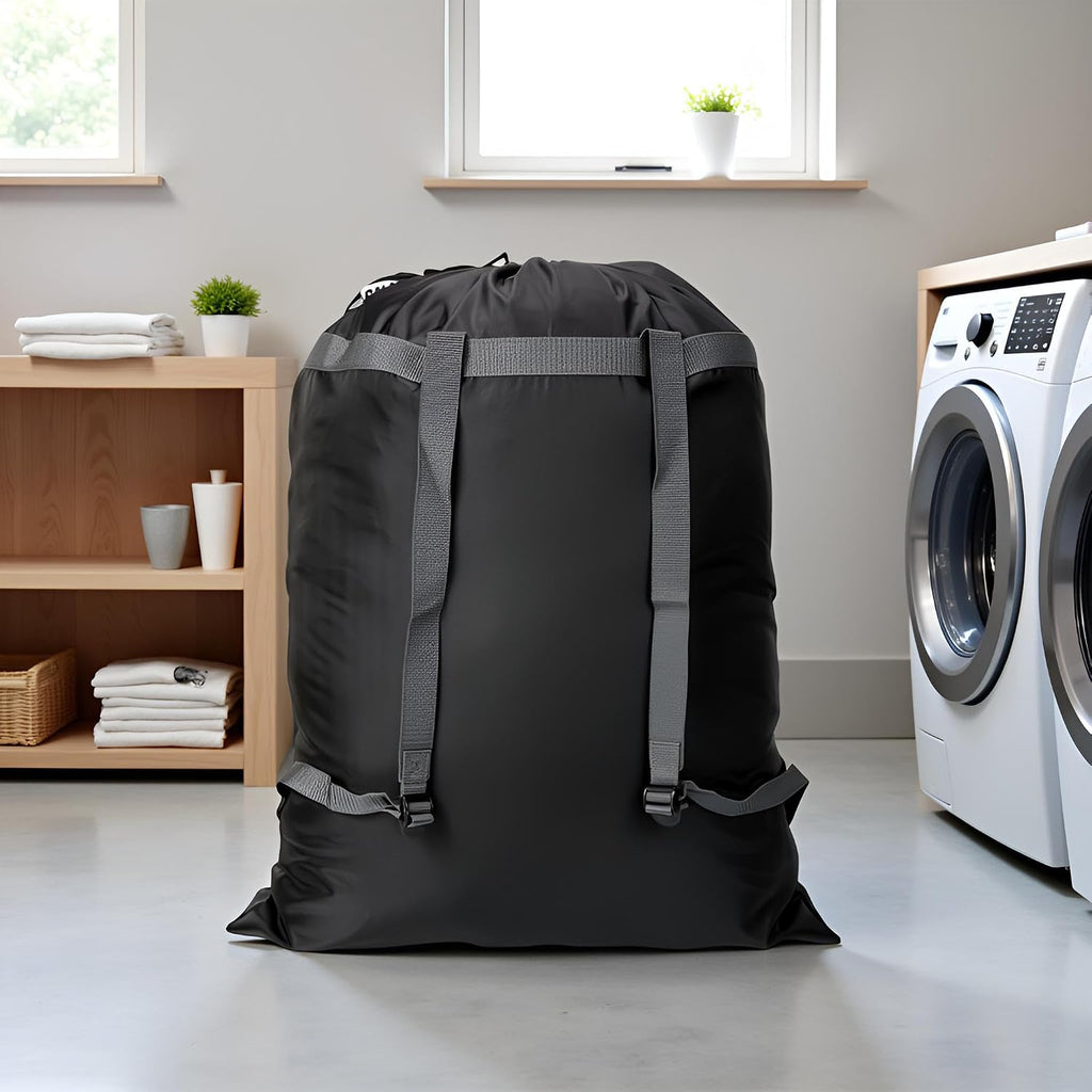 Laundry Bag Backpack, 27"x 34"Laundry Bag with Straps & Drawstring, Black