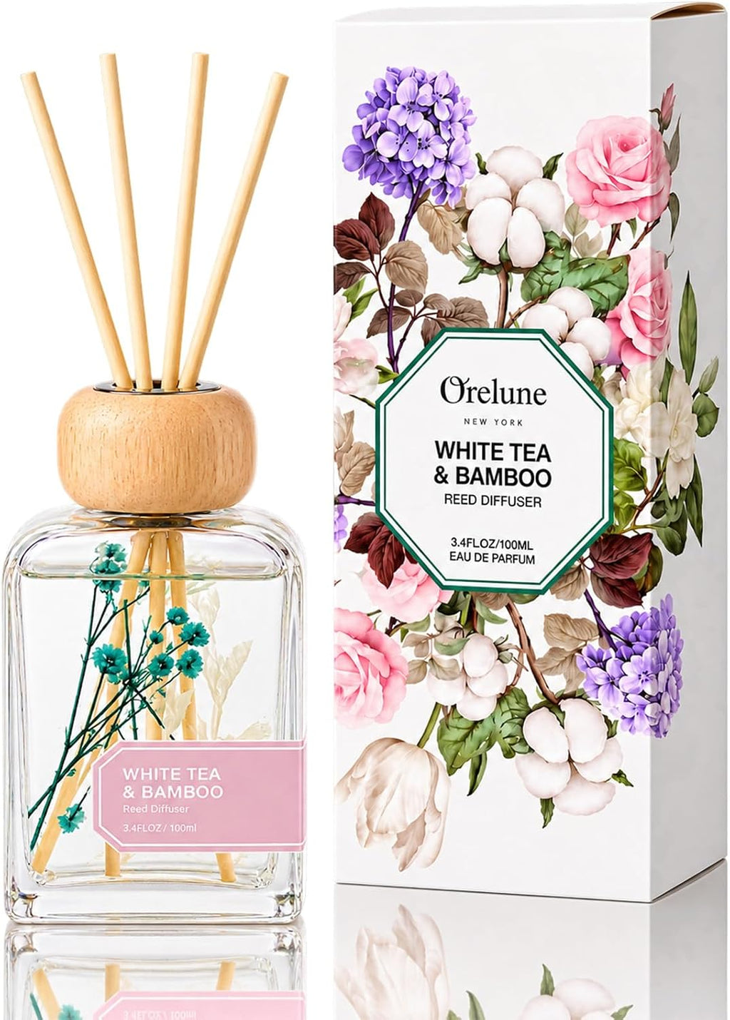 Bamboo White Tea Reed Diffuser, 3.4fl oz Reed Diffuser for Home
