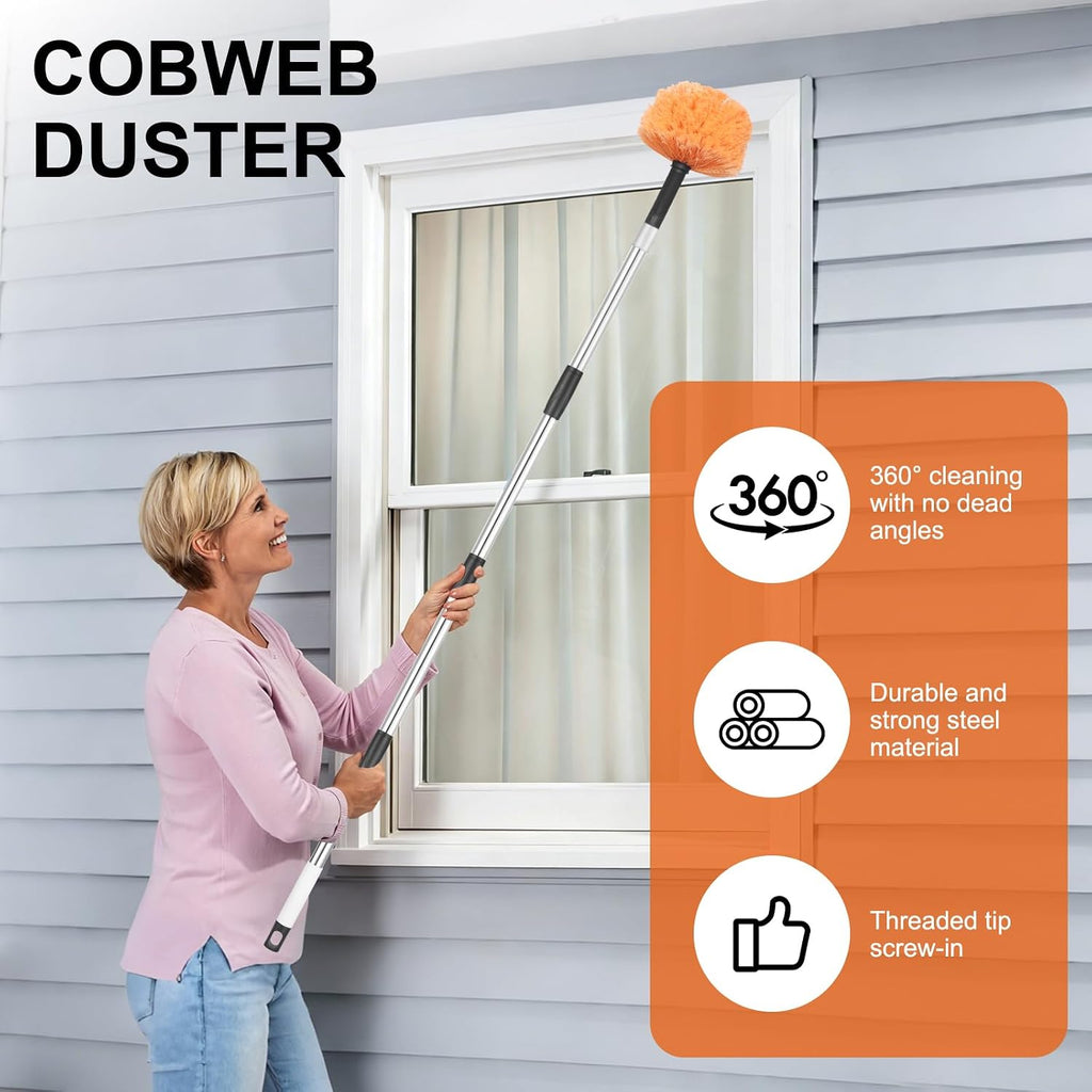 Cobweb Duster with Extension Pole, 6 FT Stainless Steel Adjustable Duster
