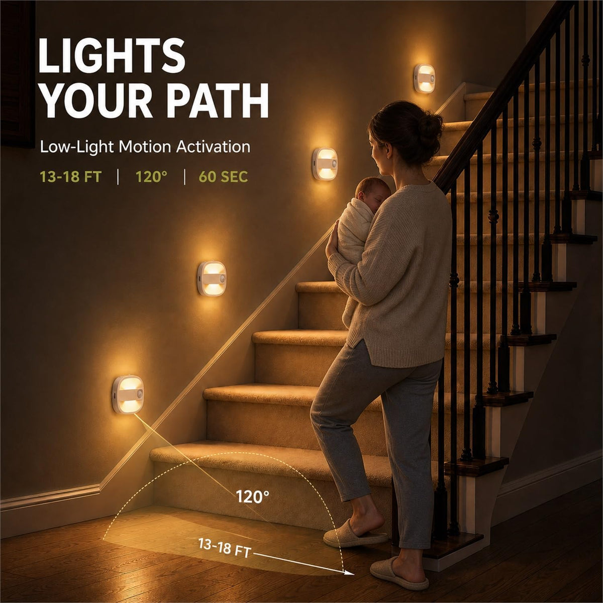 L LOHAS LED Motion Sensor Light Indoor, Rechargeable Night Lights 4-Pack