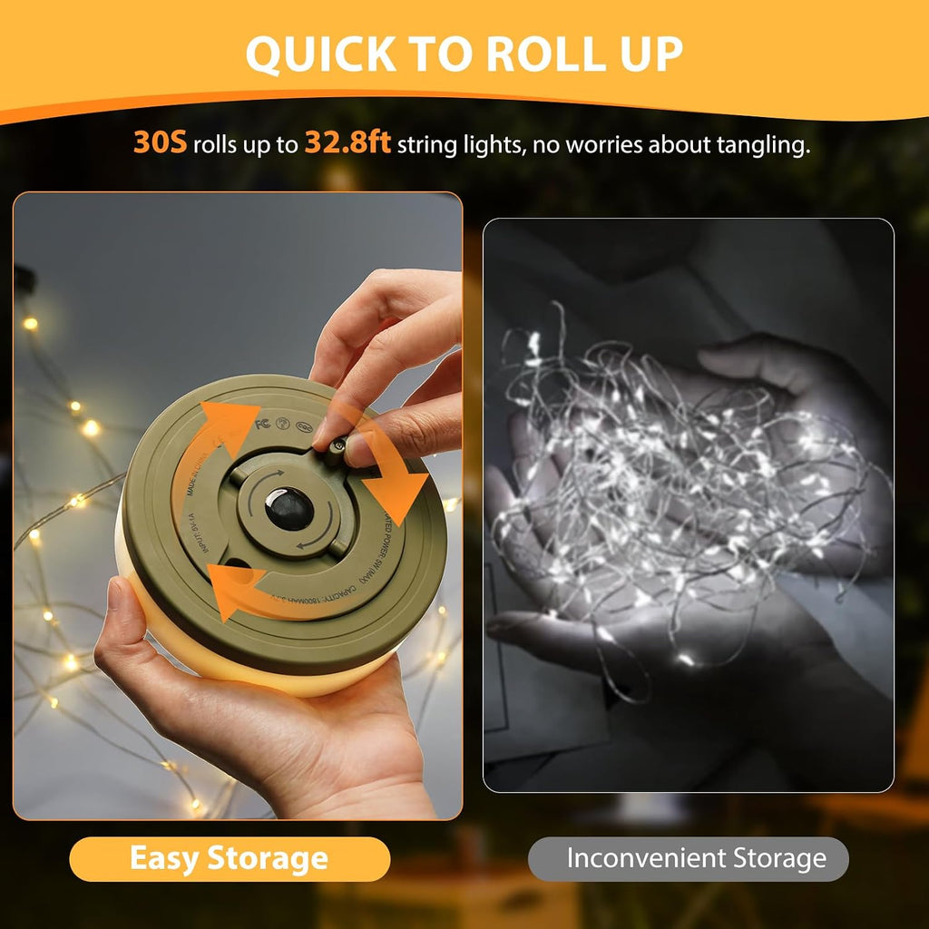 Camping String Lights, 4 in 1 Quick Storage 32.8FT 6 Modes Portable