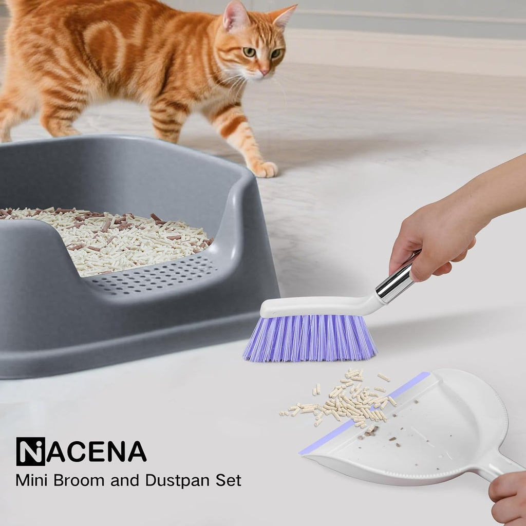 NACENA Mini Broom and Dustpan Set,Small Dust Pan and Brush Set,Light&Purple