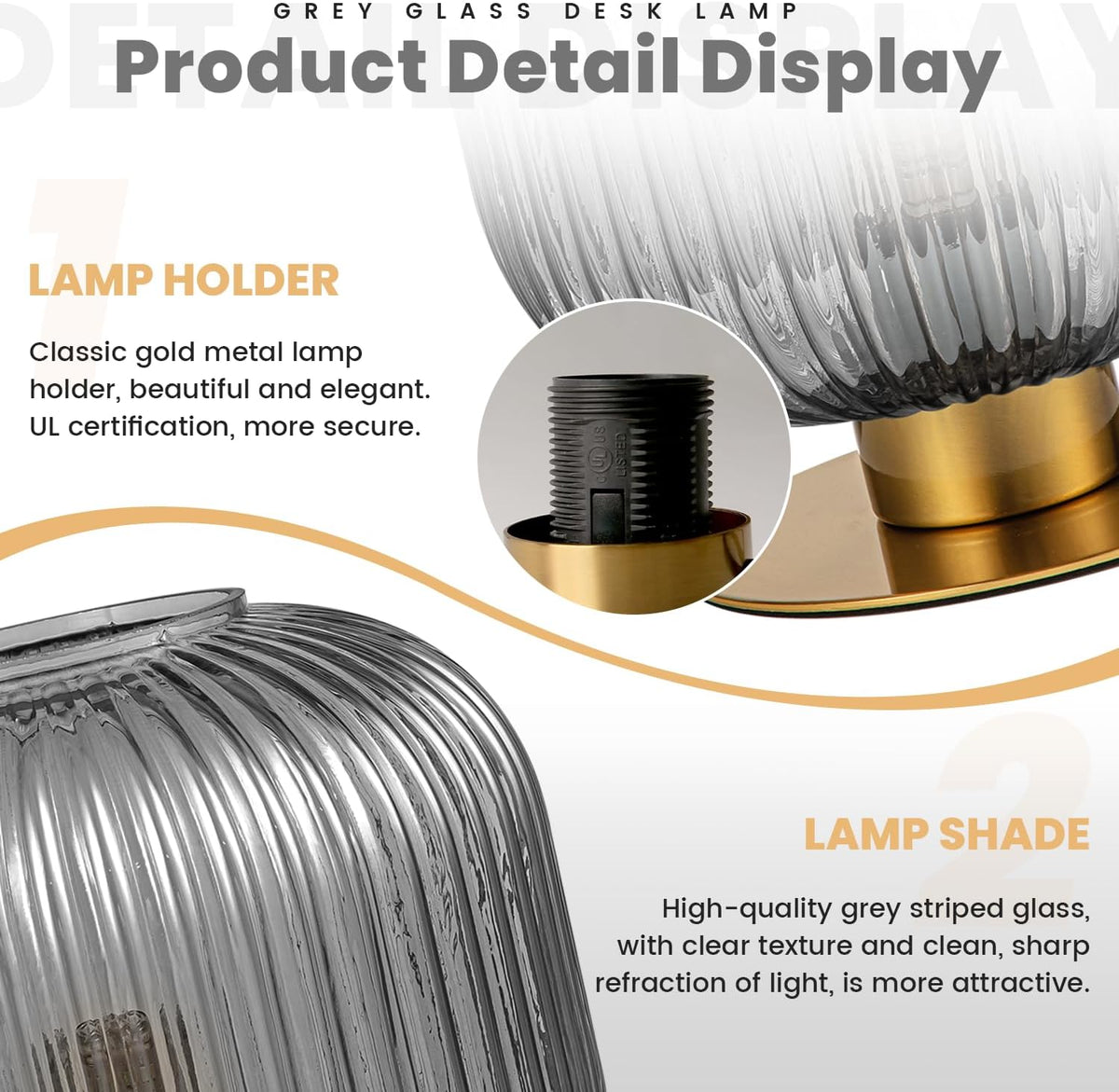 Gray Table Lamps Modern Table Lamp Smoky Glass Lamp Small Bedside Lamp Mid Century Living Room Globe Table Lamp Vintage Bedside Gold Lamp for Bedroom Nightstand