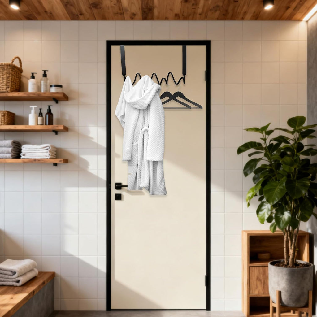 Wave Shaped Over The Door Hook, Metal Door Hanging Rack with 4 Hooks, Black