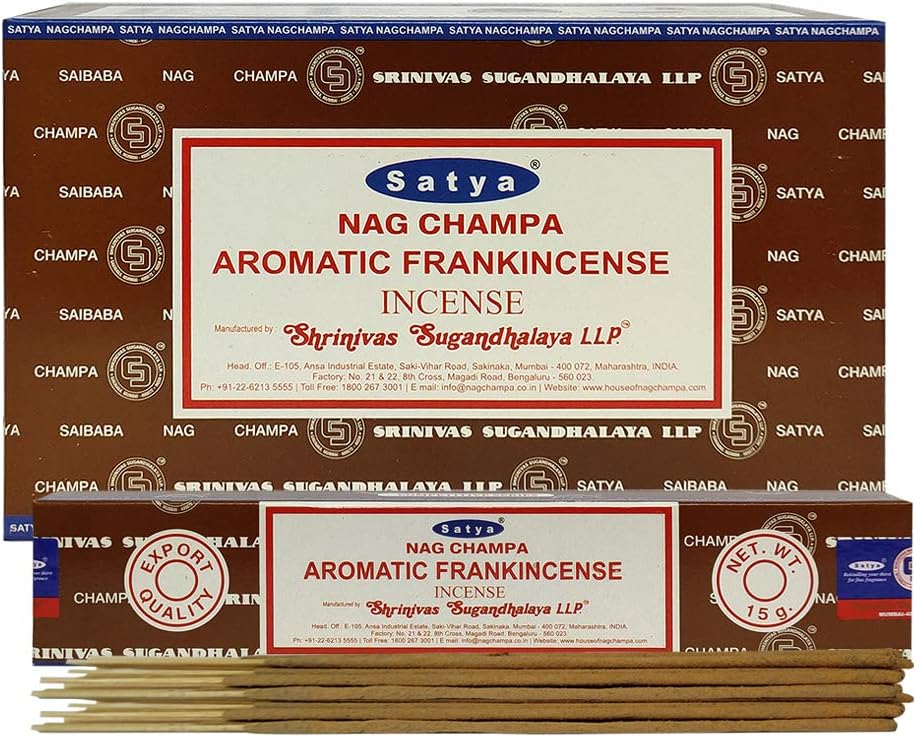 Satya 01344 Aromatic Frankincense Incense Sticks, 12 Packs x 15g, us:one Size