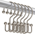 Titanker Shower Curtain Hooks Rings, Rust Resistant Metal Minimalist Simple Double Glide Shower Hooks Rings for Bathroom Shower Rods Curtains, Set of 12 Hooks - Matte Nickel