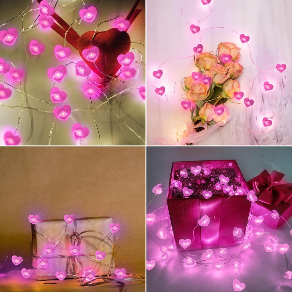 Pink Heart Fairy Lights Battery Operated 10FT 30LED Valentines String Light