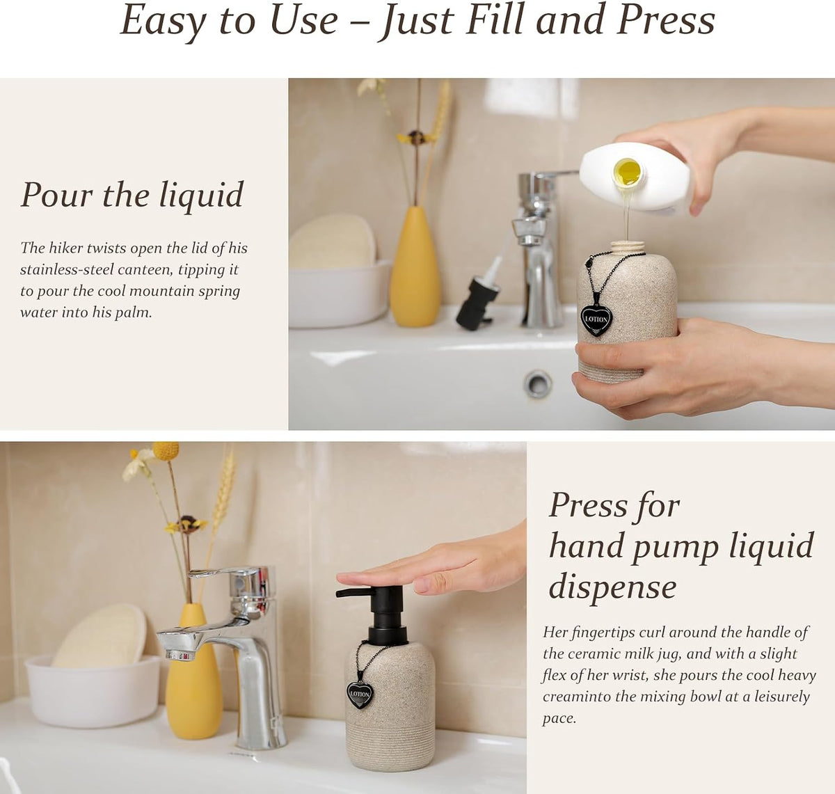 Hand Soap and Lotion Dispenser Set, Resin Bottles Black Heart