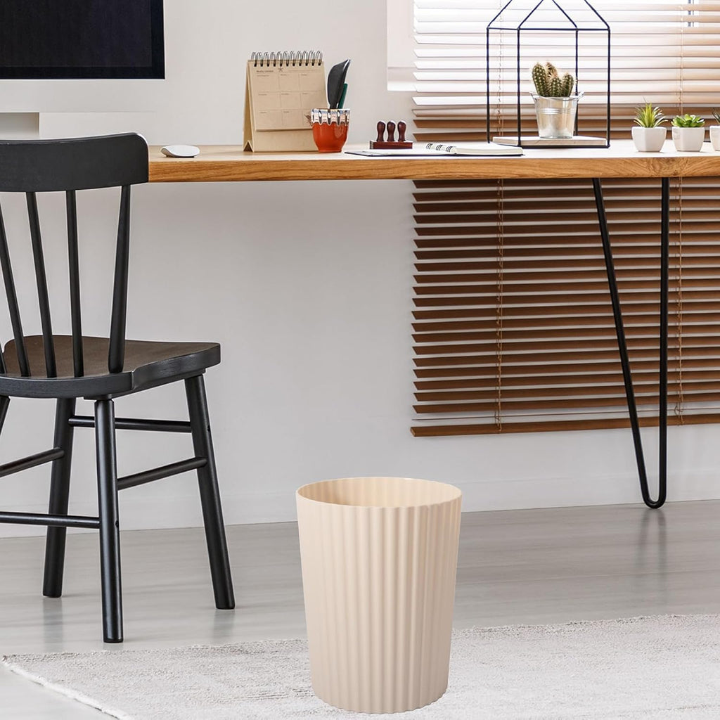 Small Bathroom Trash Can Plastic Wastebasket Garbage Can Beige 2 Pack