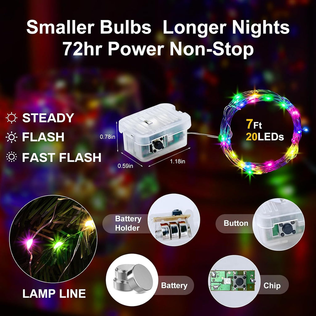 Aogist 24 Pack Multicolor Fairy Lights 7ft 20 LED Waterproof String Light