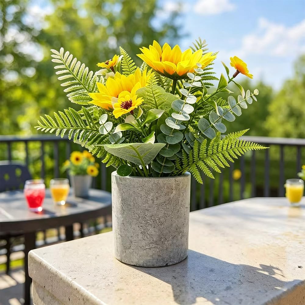 Fall & Thanksgiving Decor Artificial Sunflower Plants in Pot, 2 Pack