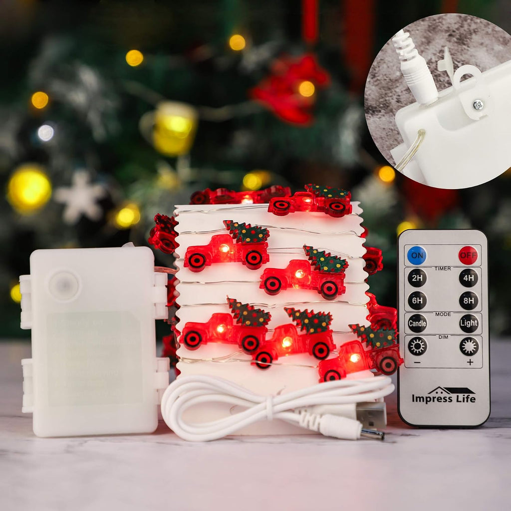 Impress Life Christmas Tree Farmhouse Truck String Lights with Remote