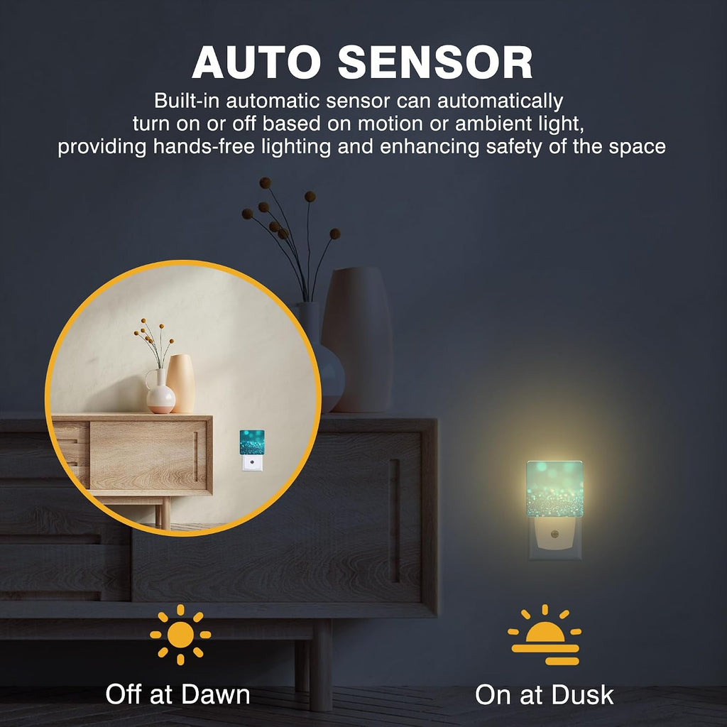 Night Light Teal and Turquoise Sparkle Night Lights Plug into Wall Smart Dusk to Dawn Sensor 0.5W Energy Efficient Led Lamp for Men Women Bedroom Bathroom Hallway Stairway Decor