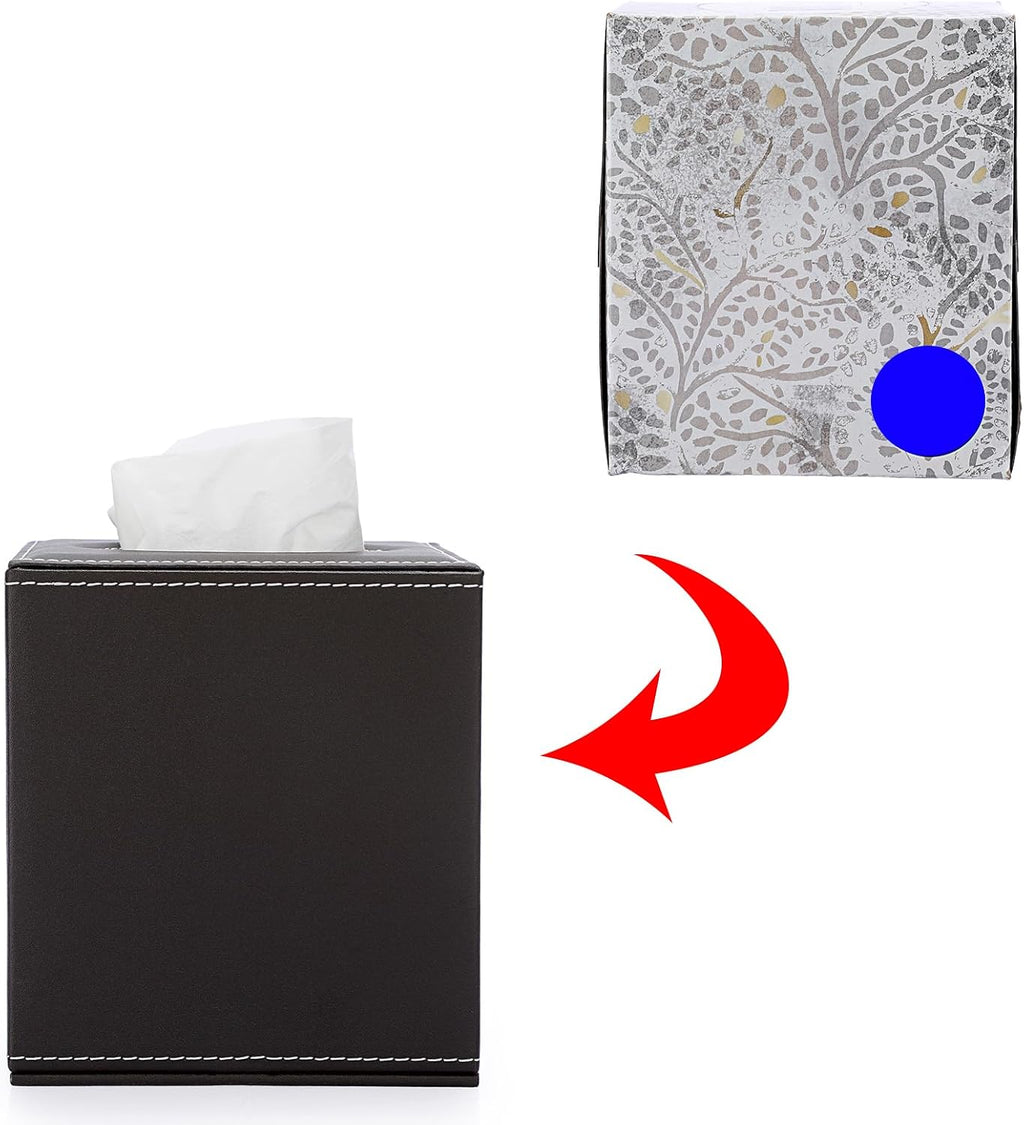Sumnacon Square Tissue Box Cover,Magnetic Bottom PU Tissue Box Holder,Brown