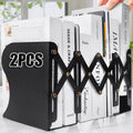 2PCS Heavy Duty Book Ends with Detachable Pen Holder, Adjustable Bookends for Shelves, Sturdy Metal Book Ends for Tabletop