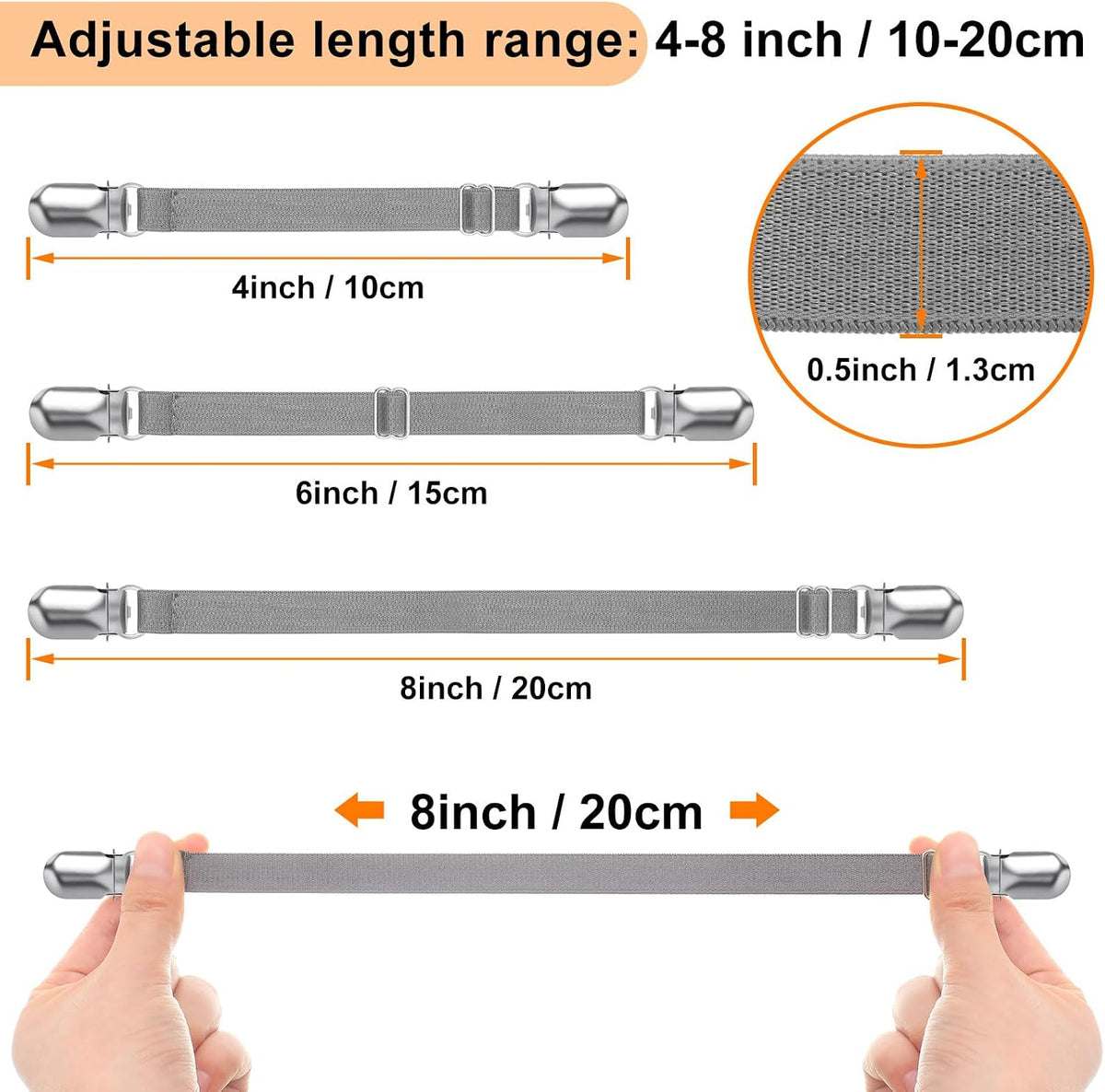 Boao 24 Pcs Bed Sheet Clips Straps Heavy Duty Adjustable Fasteners Elastic Fitted Bed Holder Mattress Corner Sheet Fasteners for Home Room Couch Supplies(Gray,4-8 Inch)