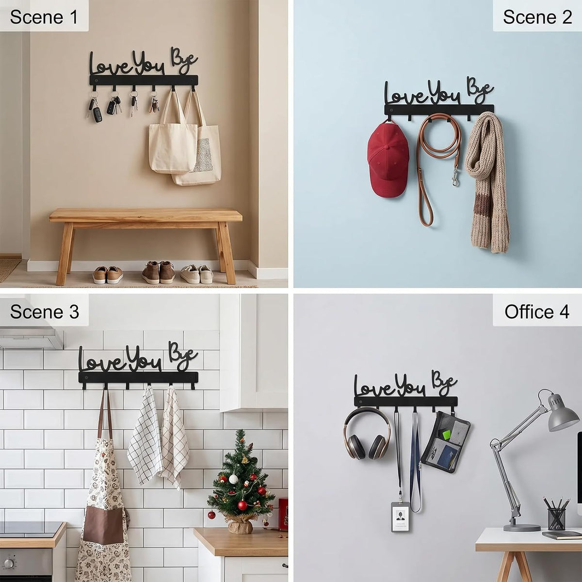 Heqxwl Cute Key Holder Wall Mount, Love You Bye Entryway Key Rack