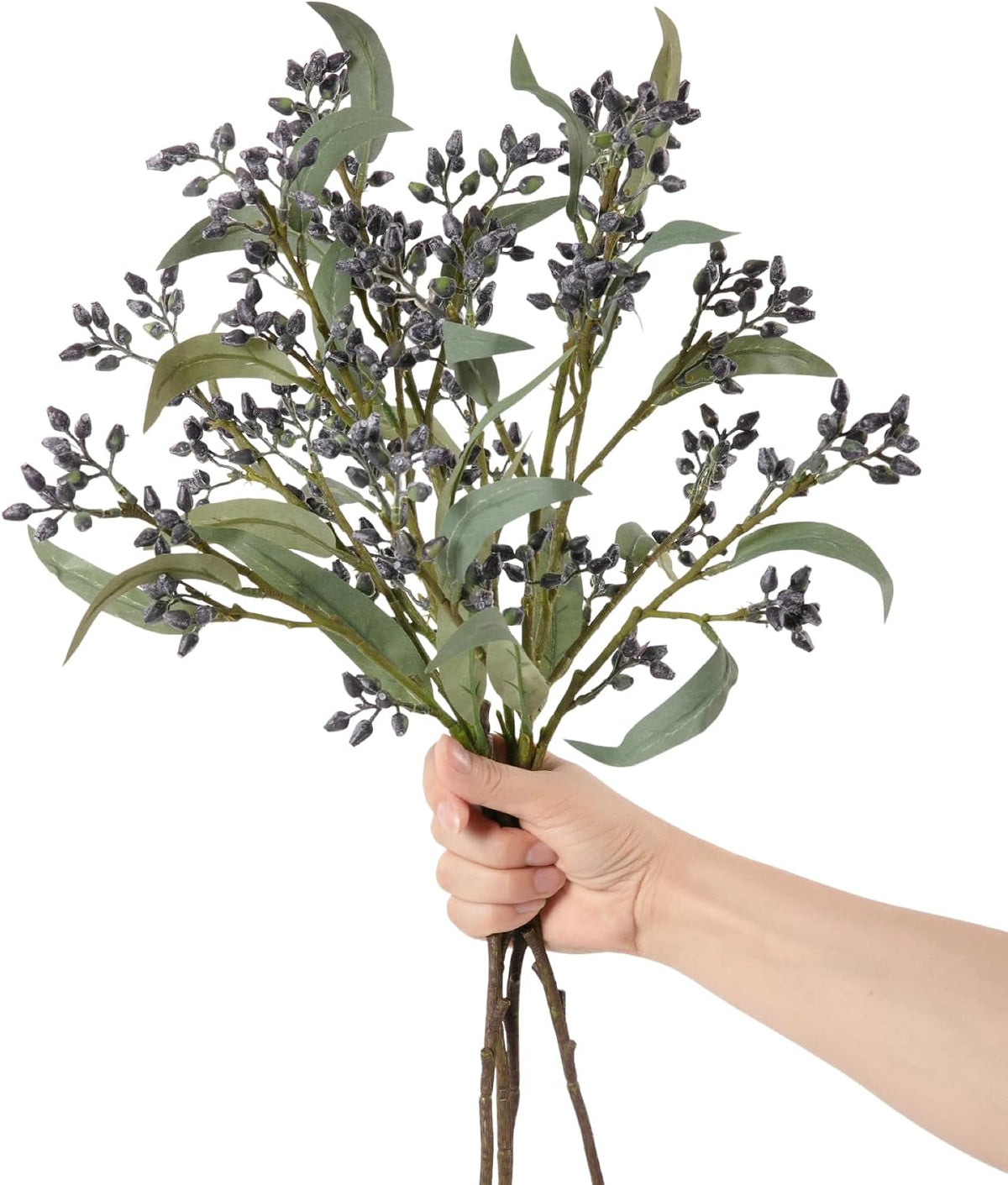Faux Seeded Willow Eucalyptus Stems, 4Pcs Black Artificial Greenery