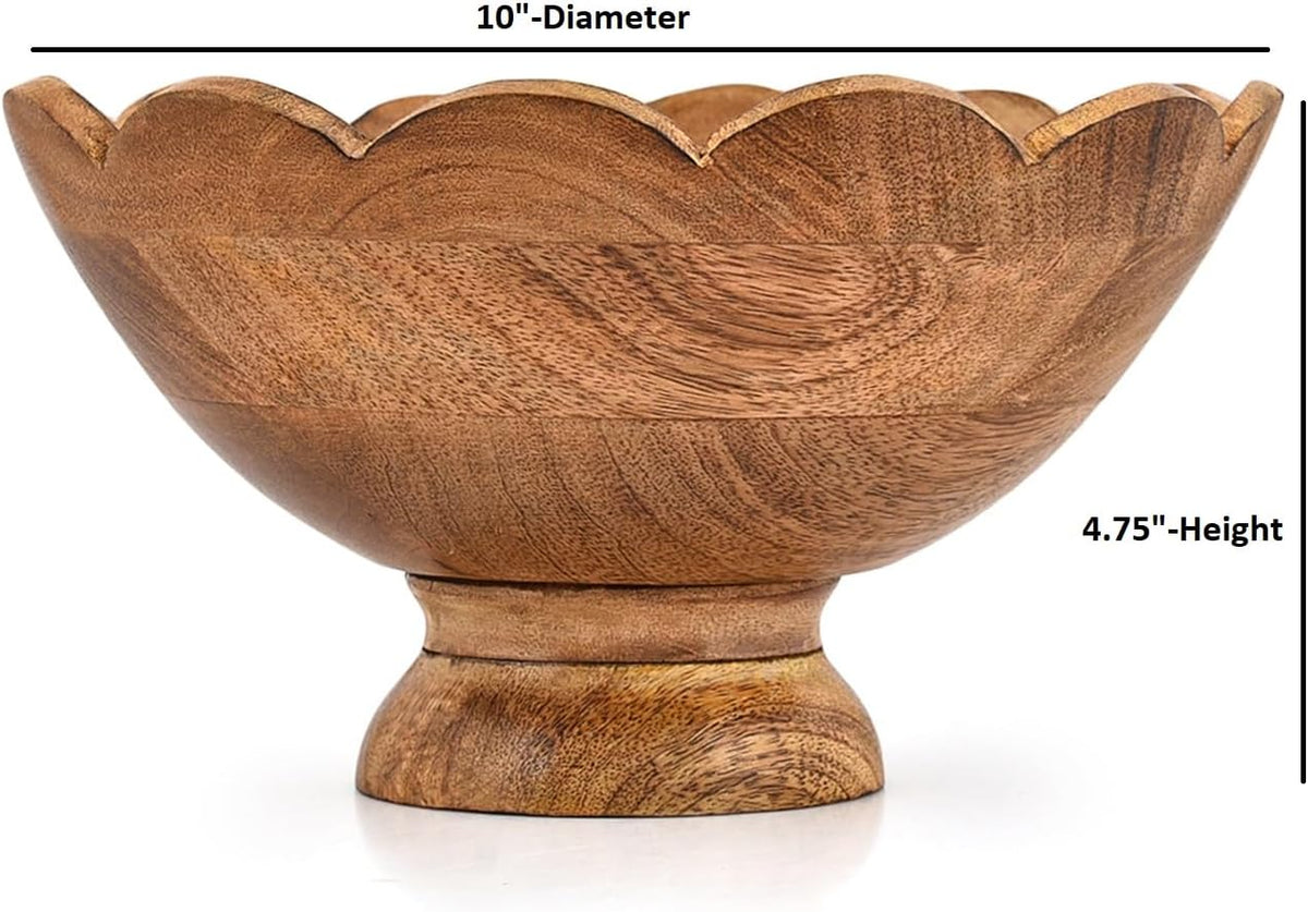 NIRMAN Fruit Bowl Mango Wood Elevated Wooden Fruit Holder for Rustic, Farmhouse, or Modern Table Décor for Kitchen Decor, Dining Room (10" X 10" X 4.75")