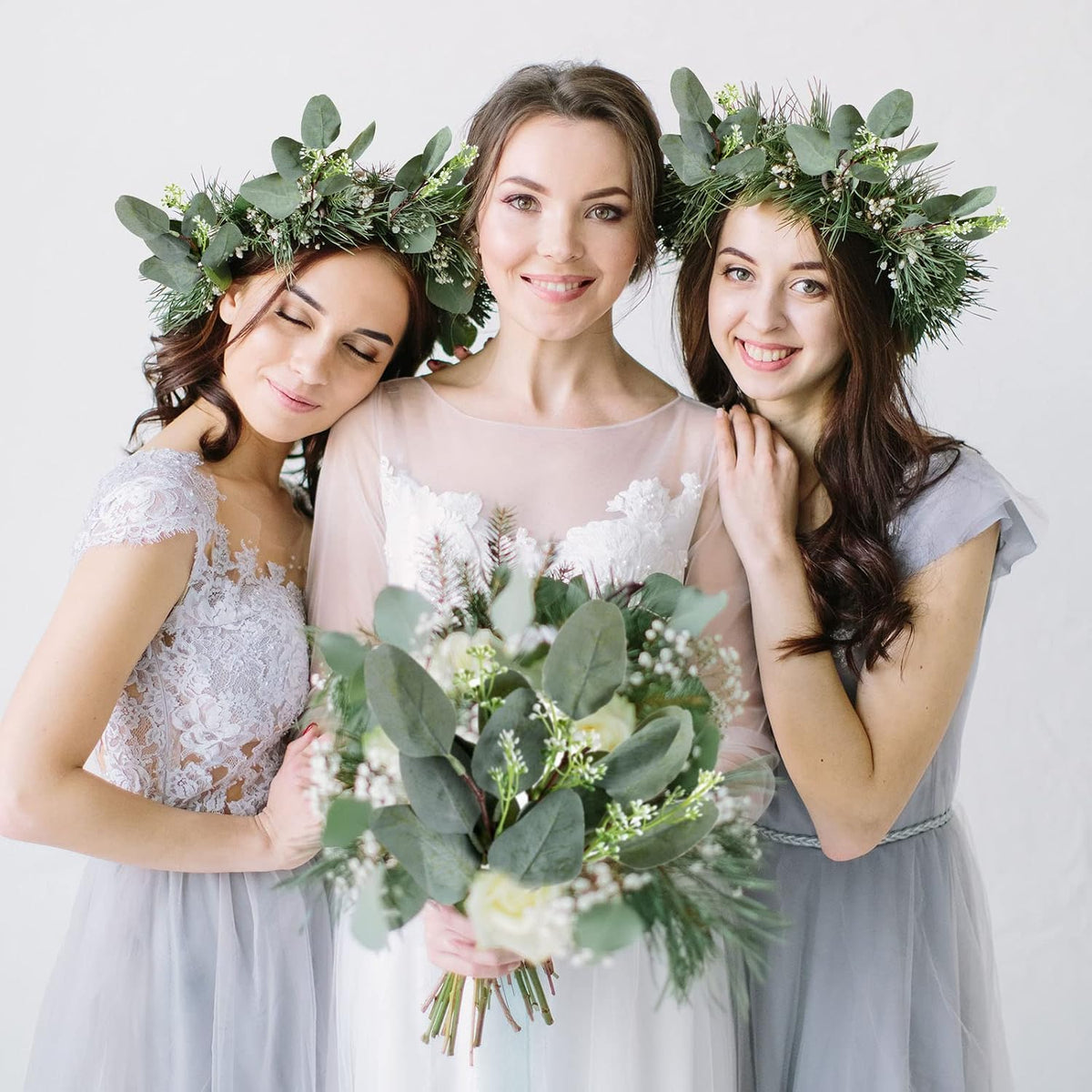 Hoteam 180 Pcs Eucalyptus Stems Decor Artificial Eucalyptus Leaves Greenery Stems Artificial Silver Dollar with White Seeds Grey Green Short Faux Leaves Branches for Wedding Bouquet Farmhouse Decor