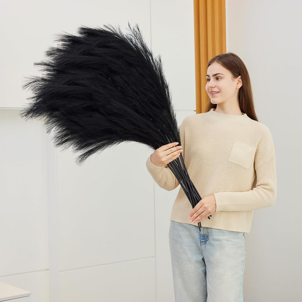 10 Pcs 39''/3.2FT Black Pampas Grass Large Tall Fluffy Artificial Fake Flower for Bedroom Boho Decor Floor Vase Filler Farmhouse Home Wedding Decor