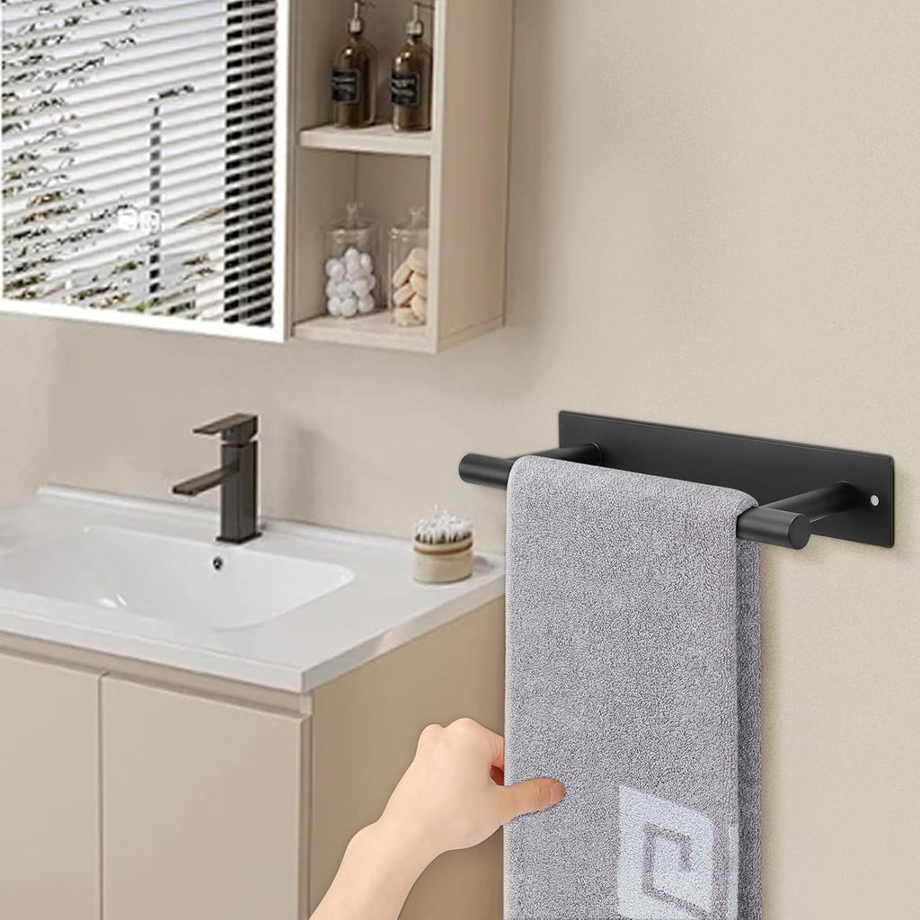 NearMoon Self Adhesive Hand Towel Holder/Towel Ring, Stainless Steel Hand Towel Bar Rustproof Stick on Wall-Towel Rack for Bathroom/Kitchen, Sticky and Wall Mounted (1, Matte Black)