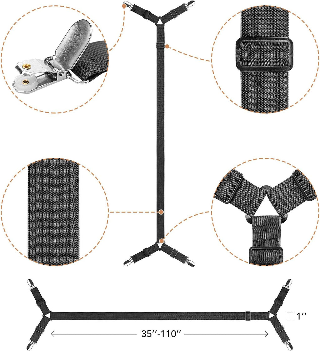 ZHOUBIN Sheet Suspenders Clips, Bed Sheet Straps Mattress Sheet Holders for Twin, Full, Queen, King - Keep Sheets in Place Corner Sheet Grippers Fasteners Sheet Stays