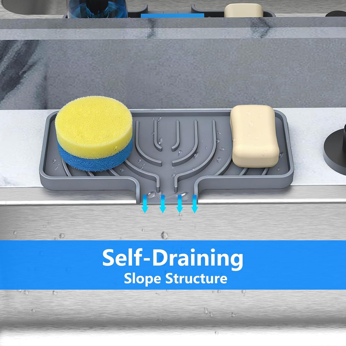 Sponge Holder for Kitchen Sink,10"x 4",Dish Sponge Holder Soap Tray