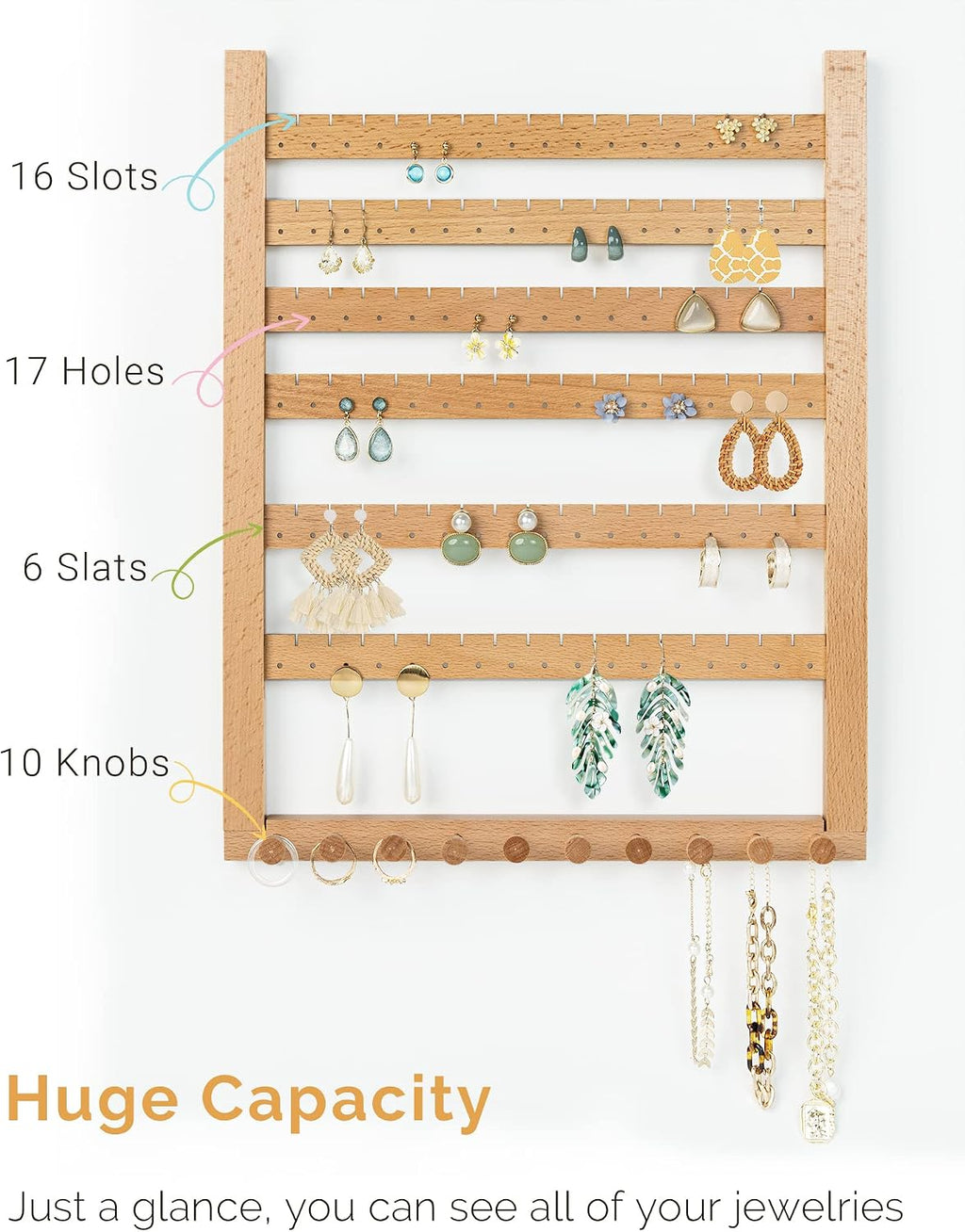 Mymazn Beech Earring Wall Holder Hanging Jewelry Organizer Assembly Display Wall Mount Organizer for Necklaces Rings Scrunchies