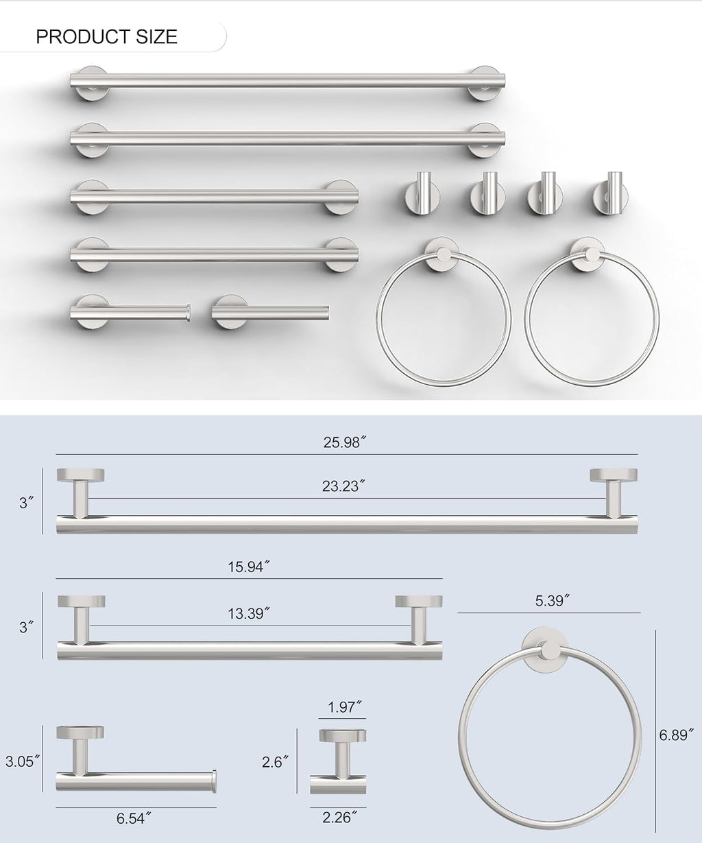 12 Pcs Brushed Nickel Bathroom Hardware Accessories Set