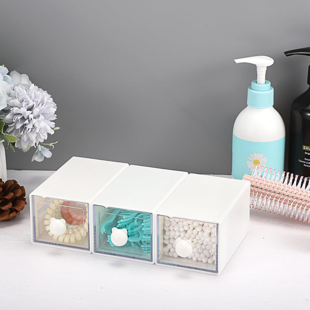 3 Packs Qtip Holder for Bathroom Plastic Q-tip Dispenser with Drawer Wall Mounted Cotton Swab Holder Bathroom Vanity Makeup Organizer for Qtip Cotton Balls Pads Floss Picks