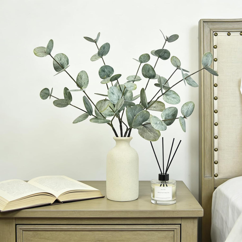 15" Eucalyptus Stems with Vase, Gray Green