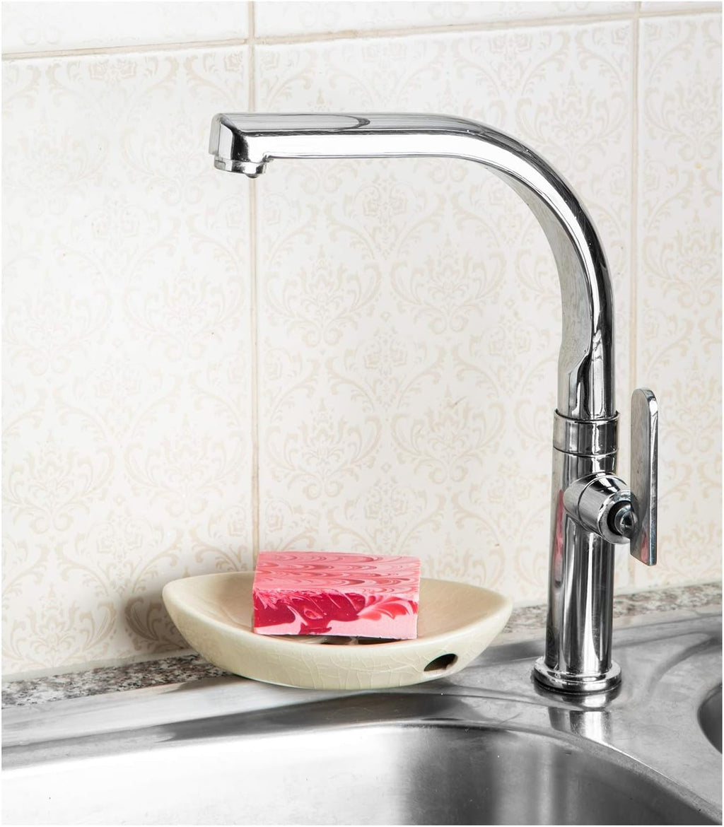 Ceramic Soap Dish with Self Draining Tray for Bar Soap, Bathroom, Kitchen (Ivory No.1)