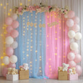 Pink and Blue Tulle Backdrop Curtains with Lights String – 2 Panels 5x8ft Sheer Backdrop for Gender Reveal, Baby Shower, Boy or Girl Birthday Party, Photo Shoot, Party Decorations