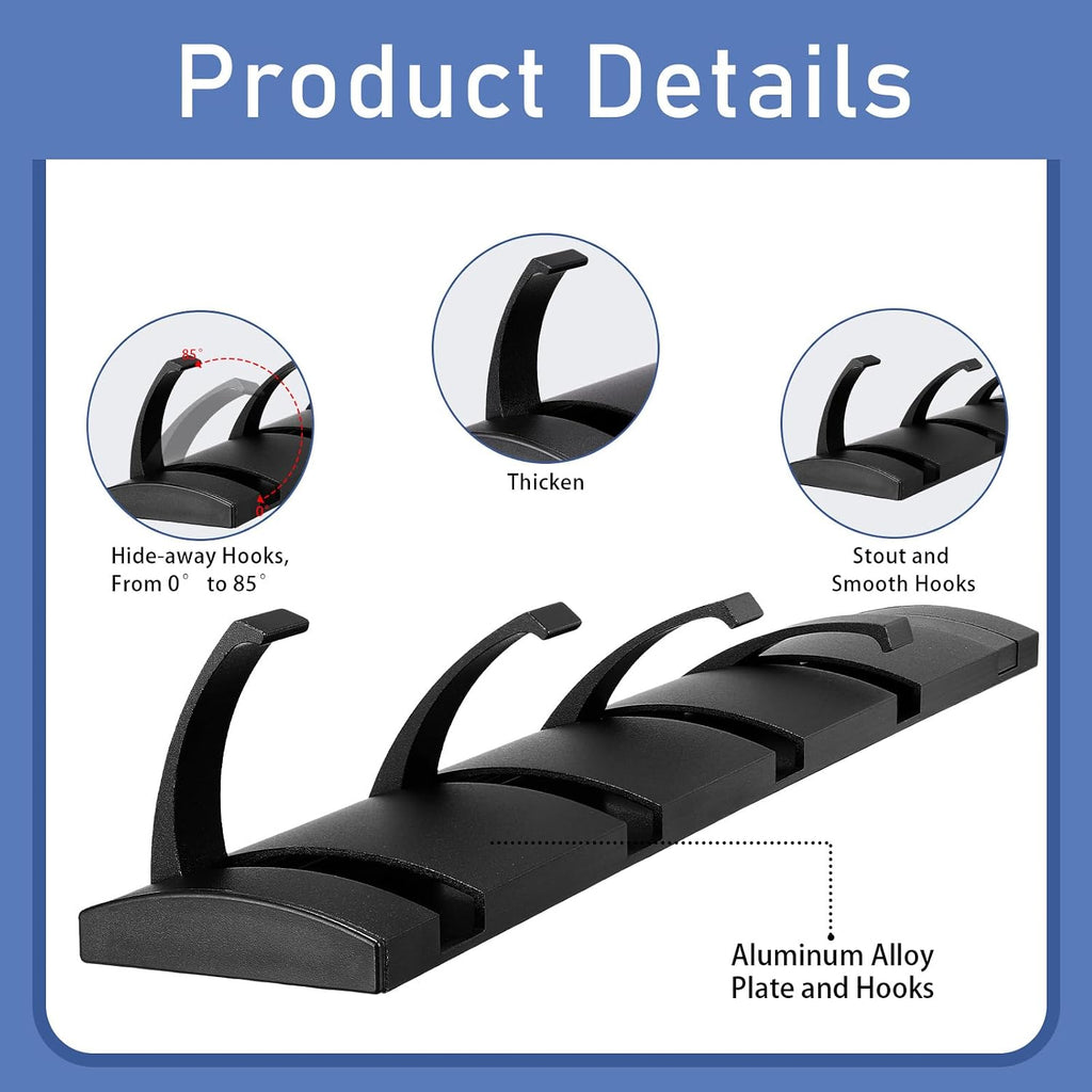 Wesiti 2 Pack Wall Mounted Coat Rack, 5 Foldable Hooks, Black