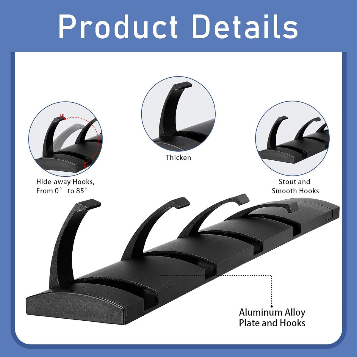 Wesiti 2 Pack Wall Mounted Coat Rack, 5 Foldable Hooks, Black