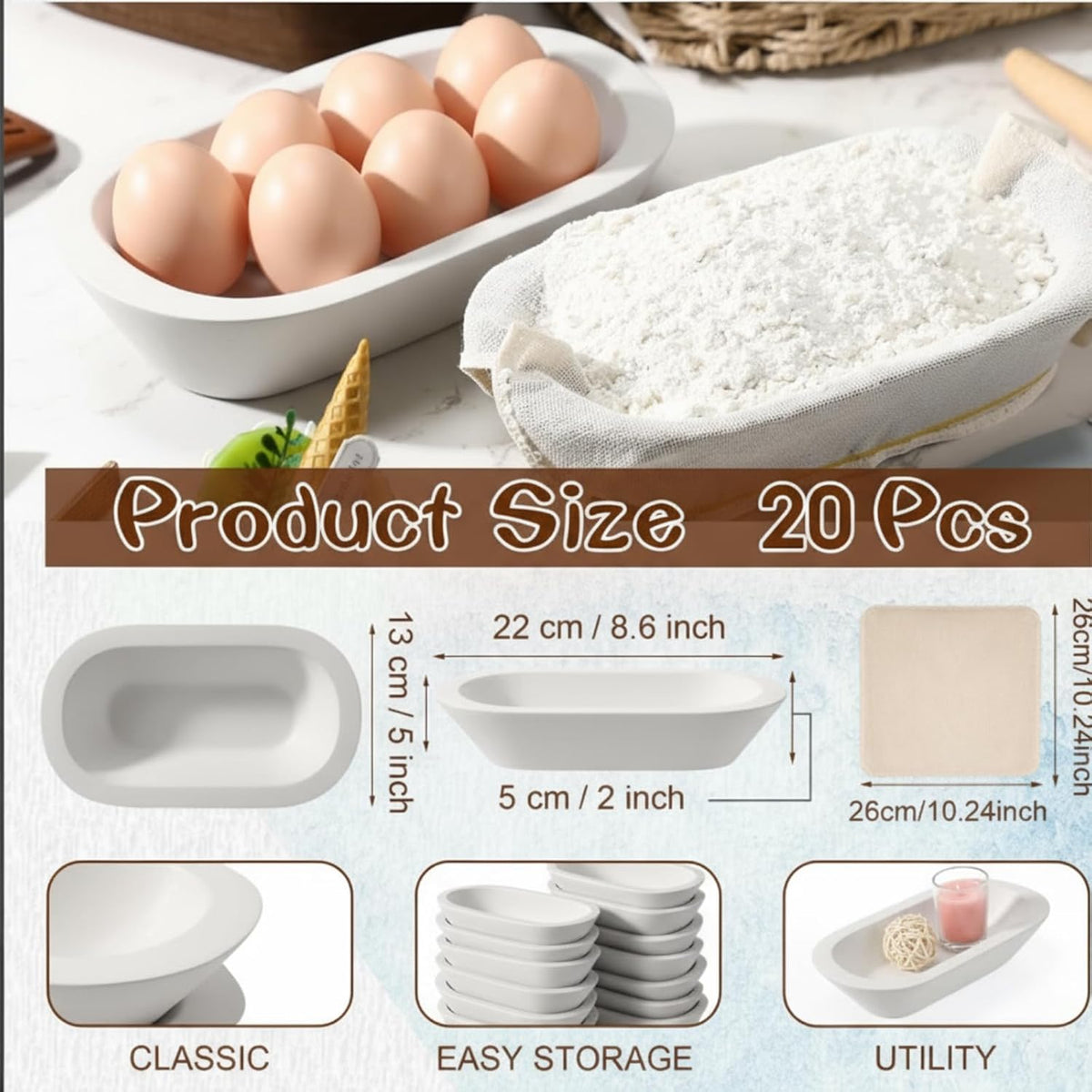 Nuogo 20 Pcs Wooden Dough Bowls Bulk 8.6 Inch Rustic Vintage Hand Carved Wood Dough Bowls Dining for DIY Home Crafts Making Farmhouse Fruits Supplies (White)