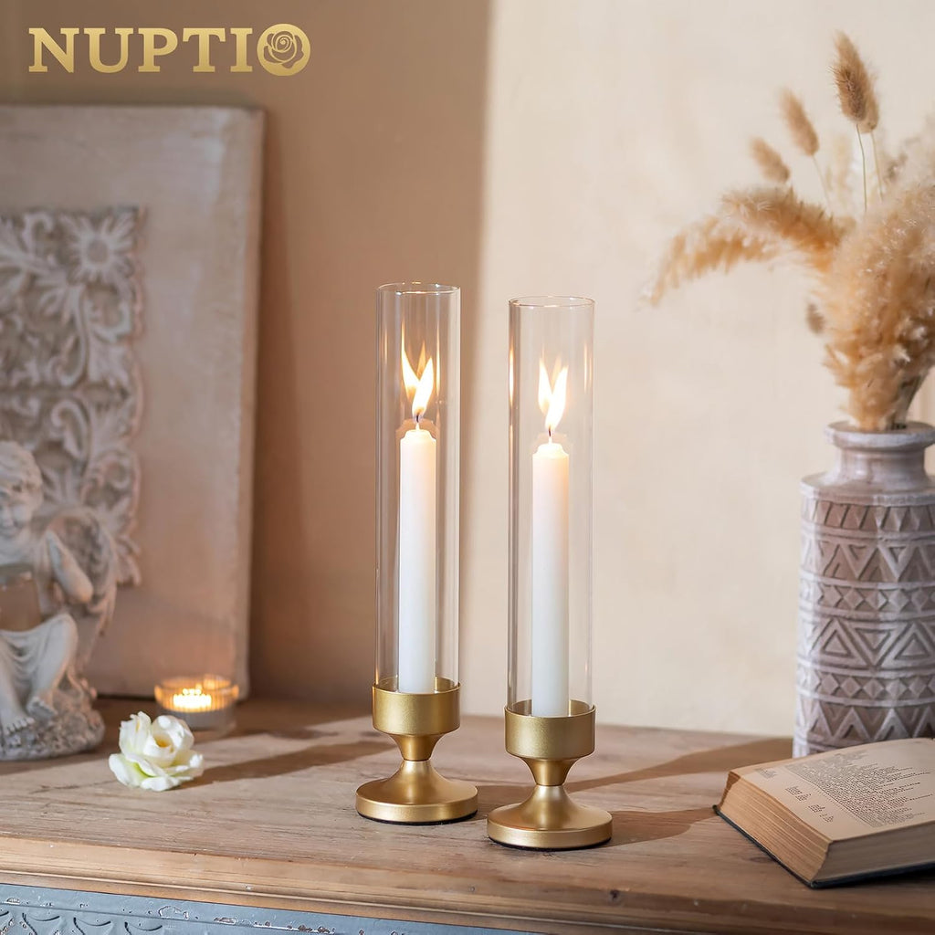 NUPTIO Hurricane Candle Holder for Centerpiece: Gold Taper Candle Holders