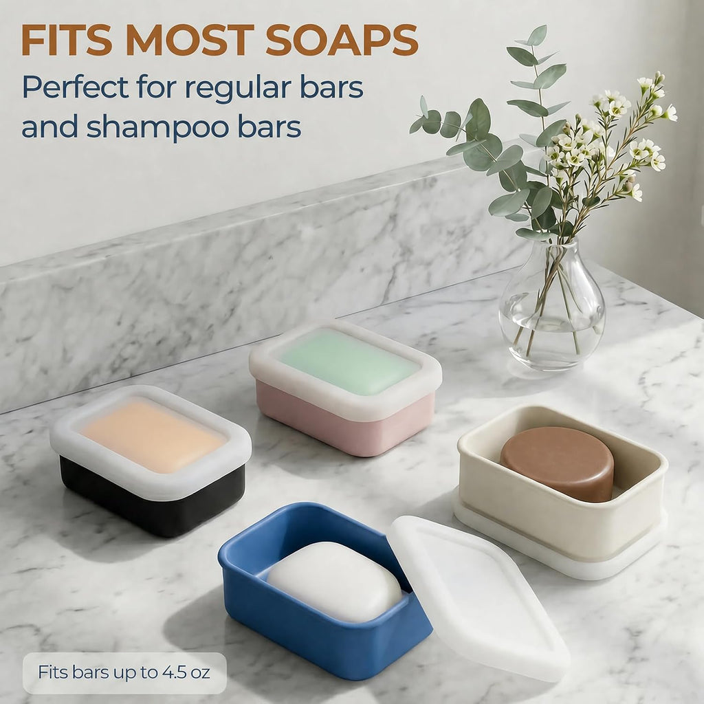 AIMAIAIMAI Enhanced Leak Proof Travel Soap Container, Compact Silicone Travel Soap Holder with Drainage Pad, Great for Camping, Gym and Business Trip (Purple)